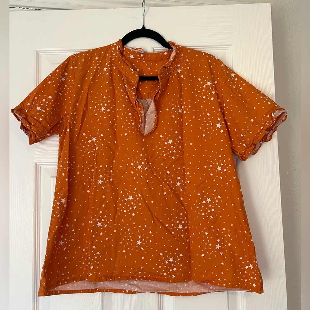 Orange Star Print Women's Top